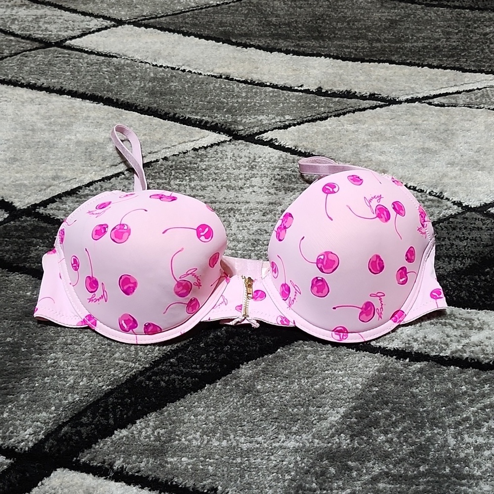 VINTAGE JUICY COUTURE CHERRIES ZIP-UP UNWIRED PUSH-UP LIGHTLY LINED PINK…